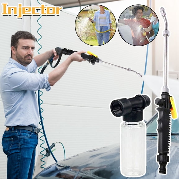15‘’ High Pressure Hose Nozzle, Handheld Water Nozzle High Pressure for Car Washing,Outdoor Gardening,Pets Shower,Patio Cleaning, with Foam Pot