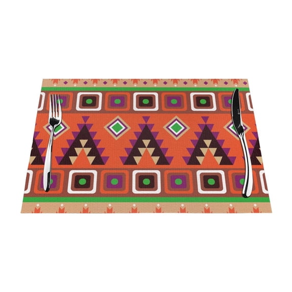 YFYANG Washable Heat-Resistant Placemats, 70% PVC/30% Polyester, Vintage Red Decorative Stripes Kitchen Table Mat, 12" x 18" 4 Pcs
