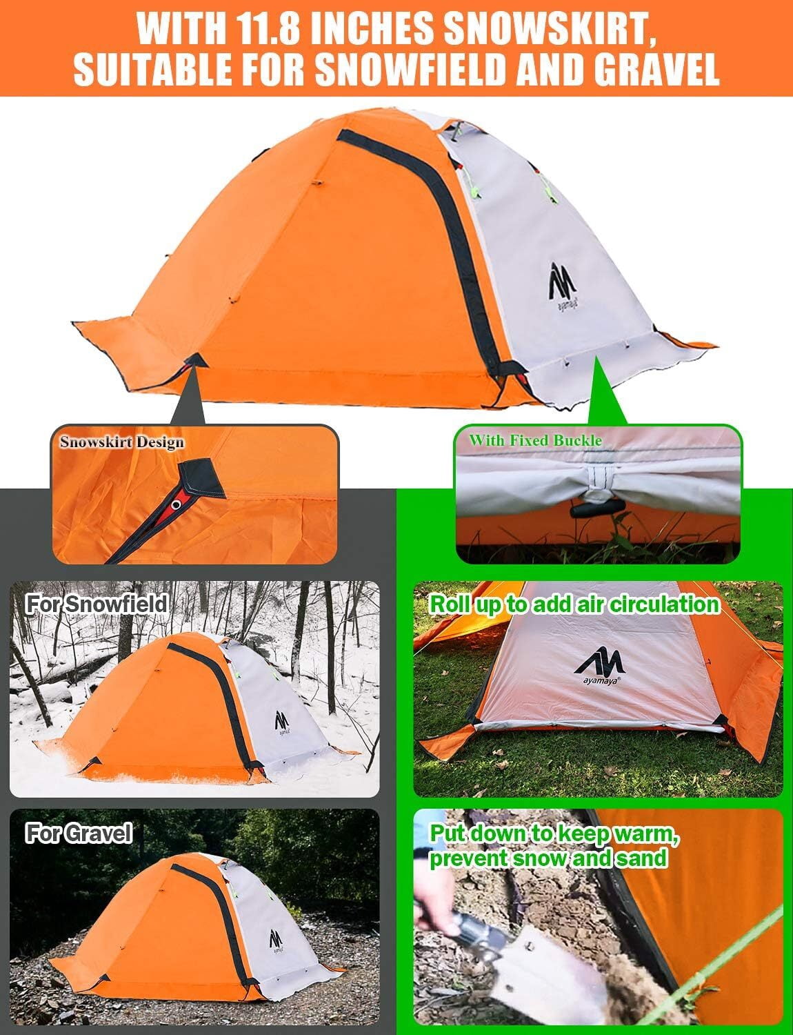 IC ICLOVER 4 Season Backpacking Tent for 2 Person Ultralight Waterproof All Weather Double Layer Camping Tents for Backpacker Outdoor Hiking Survival - Orange