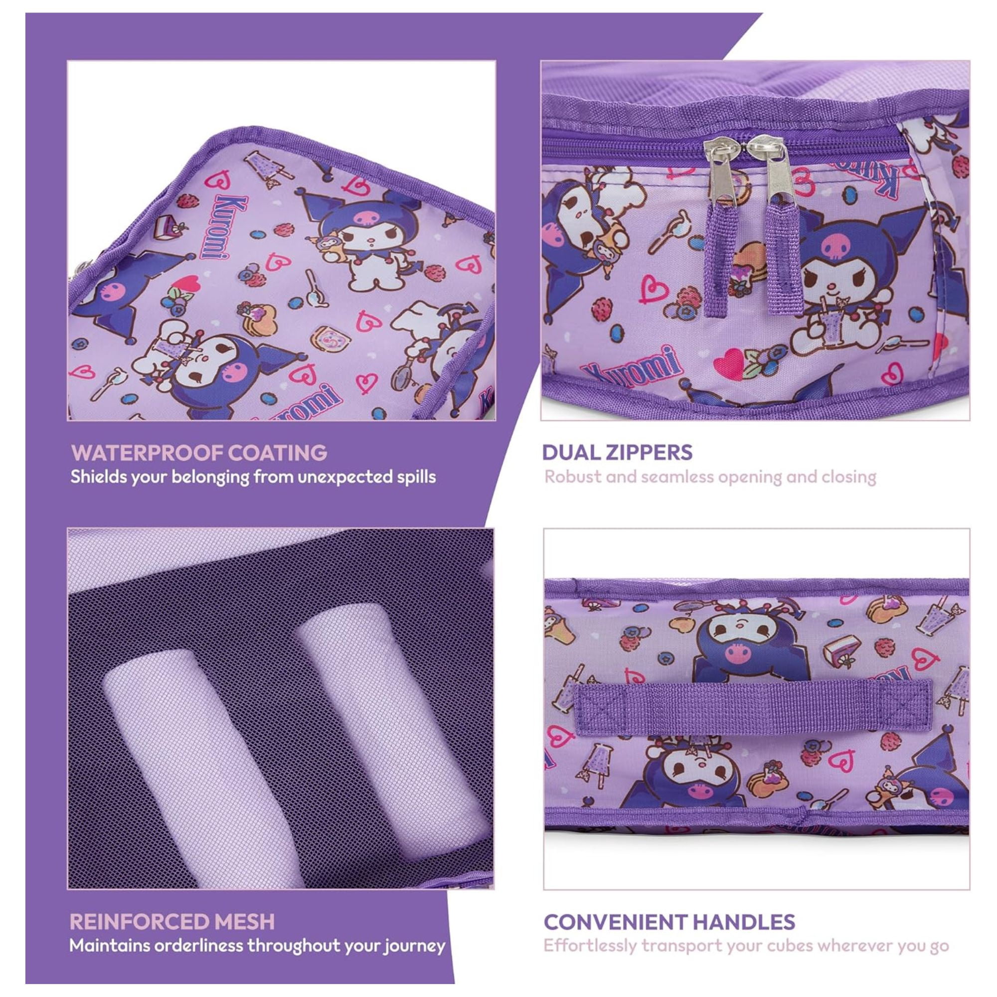 Sanrio Hello Kitty Kerromi Packing Cubes, 5 Piece Set Travel Organizer for Kids and Adult Purple