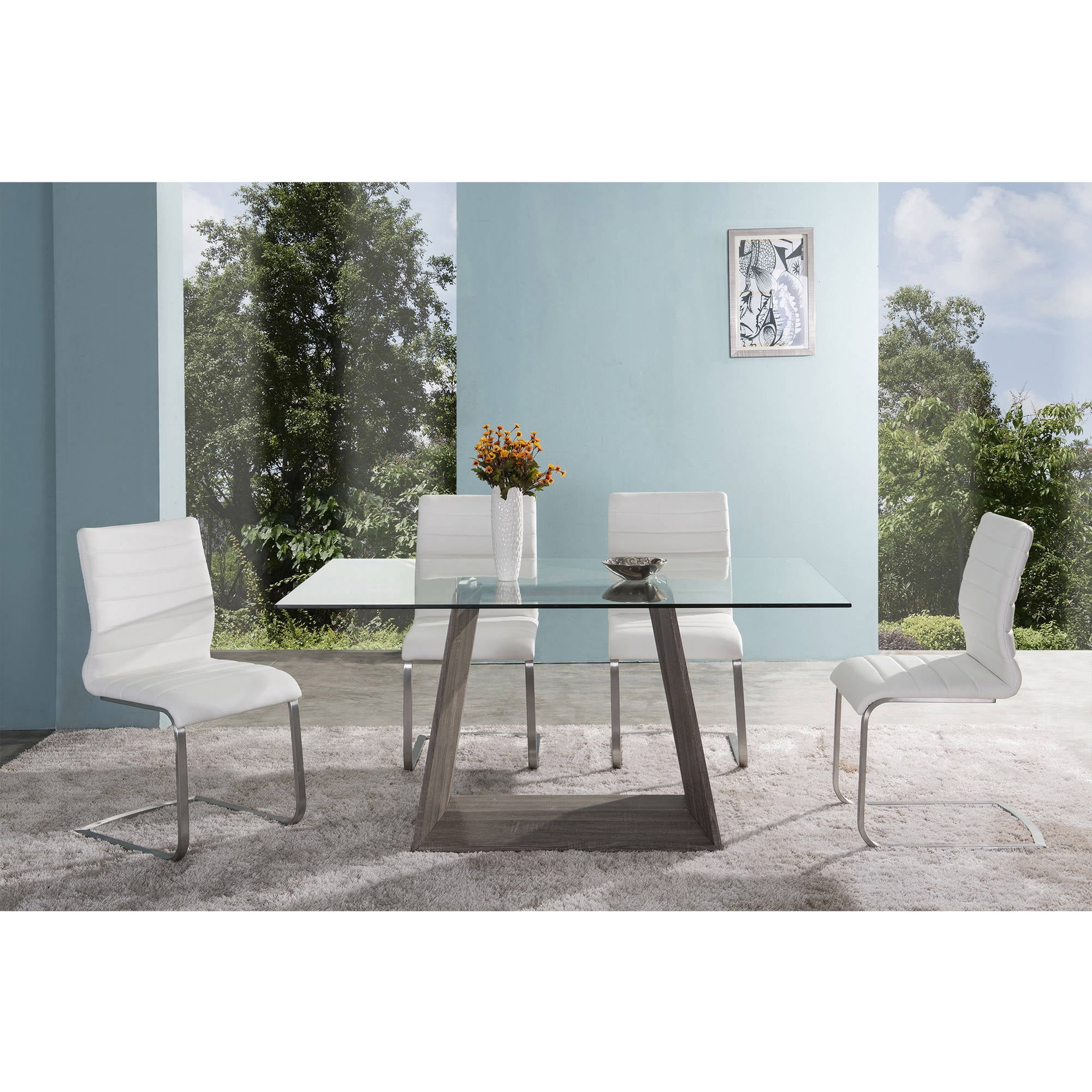 ARMEN LIVING Fusion Contemporary Side Chair, White and Stainless Steel, Set of 2