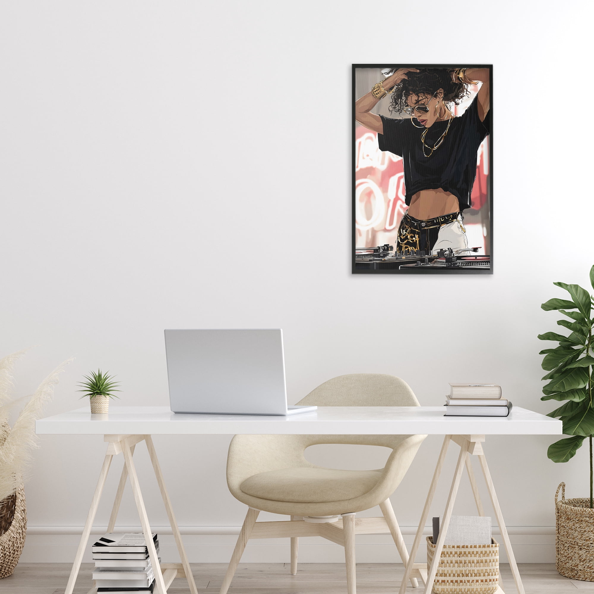 Stupell Industries Trendy Female DJ Musician Black Framed Giclee Art, design by Franklyn Gregory