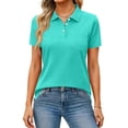 thumbnail image 2 of Qwertyu Womens Collared Polo Shirts Cotton Wicking Casual Lapel Tops Lightweight Short Sleeve Solid Color Dressy Summer Button Down Shirt Turquoise 2XL, 2 of 5