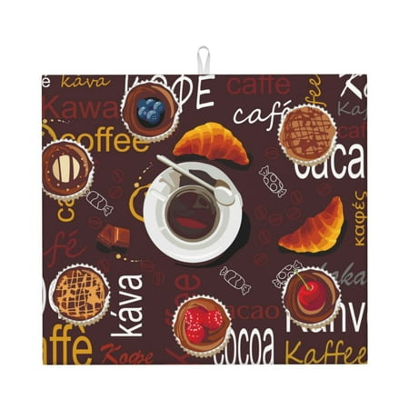 

Pofeuu A Cup Of Black Coffee On A Saucer Print Ultra Water Absorbent Microfiber Dish Drying Mat Drying Mat for Kitchen Kitchen Counter Accessories