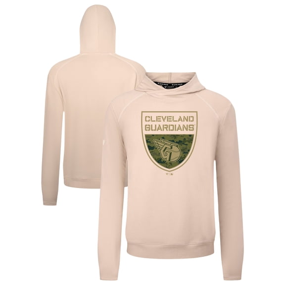 Men's Levelwear  Khaki Cleveland Guardians Mandate Buckler Tri-Blend Pullover Hoodie