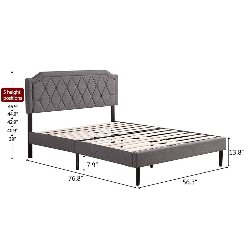 Private Jungle Full Slatted Bed Frame, Cotton and Linen Soft-Packed Bed with Adjustable Headboard, Full Private Jungle Full Slatted Bed Frame, Cotton and Linen Soft-Packed Bed with Adjustable Headboard, Full