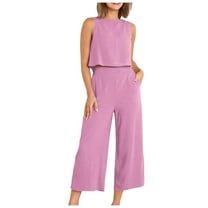 GEWSEY 2 Piece Sets for Women Summer Cruise Essentials 2025 Travel Outfits Vacation Fashion Lounge Set Sleeveless Matching Set Clothing Wide Leg Crop Pants Airport Loungewear M (Pink, S)