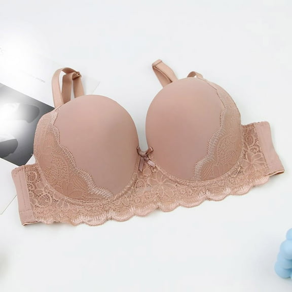 Amidoa Beige Bras for Women Seamless Push-up Lace Solid Cheeky Bra Women Lingerie L