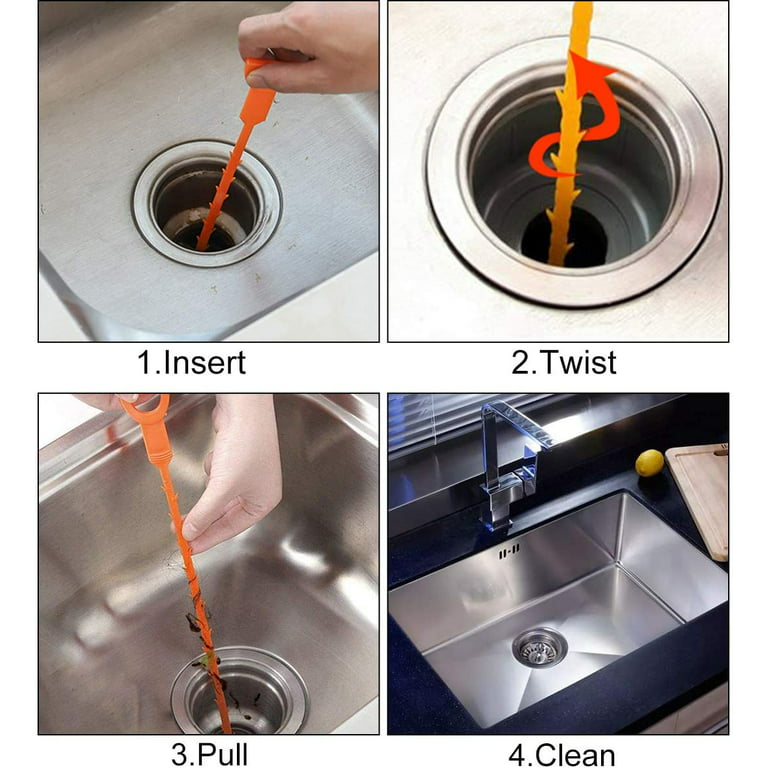 Huryfox 6 Pack Drain Clog Remover Plumbing Tool for Bathroom Shower & Bathtub Drain Cleaner Sink Unclogger Hair Catcher Stick Pipe Tub (Orange)