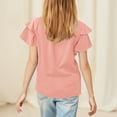 thumbnail image 5 of Taqqpue Girls Ruffle Short Sleeve T Shirts Kids V Neck Casual Shirts Pleated Flowy Solid Color Loose Fit Blouse Cute Fashion Tees Tops 5-14 Years, 5 of 9