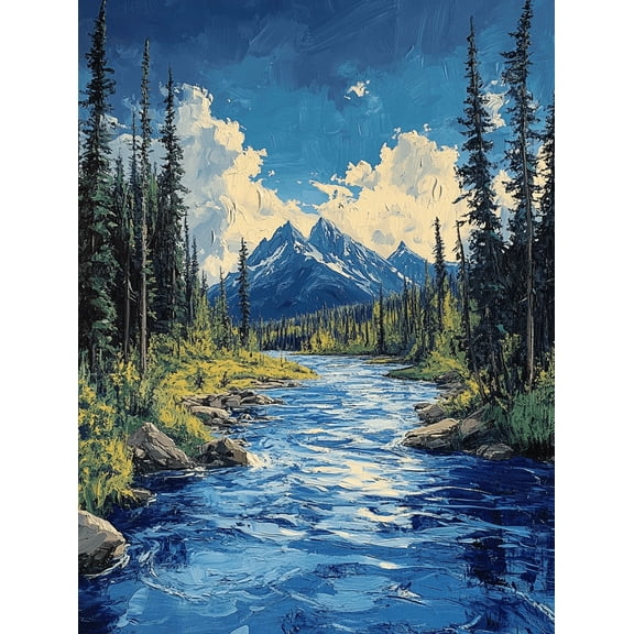 Mountain River Landscape Canvas Print/Wall Art,Perfect for Living Room,Office,Bathroom,Hotel Decoration