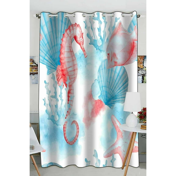 ABPHQTO Sea Marine Shells Horse Corals Fish Underwater Life Grommet Blackout Curtain Room Darkening Curtains 52x84 inch (One Piece)