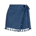 thumbnail image 7 of Ailaofu Womens Wrap Tassel Shorts High Waisted Tie Waist Solid Color Casual Shorts with Fringe Hem Flowy Lightweight Skort Style, 7 of 7