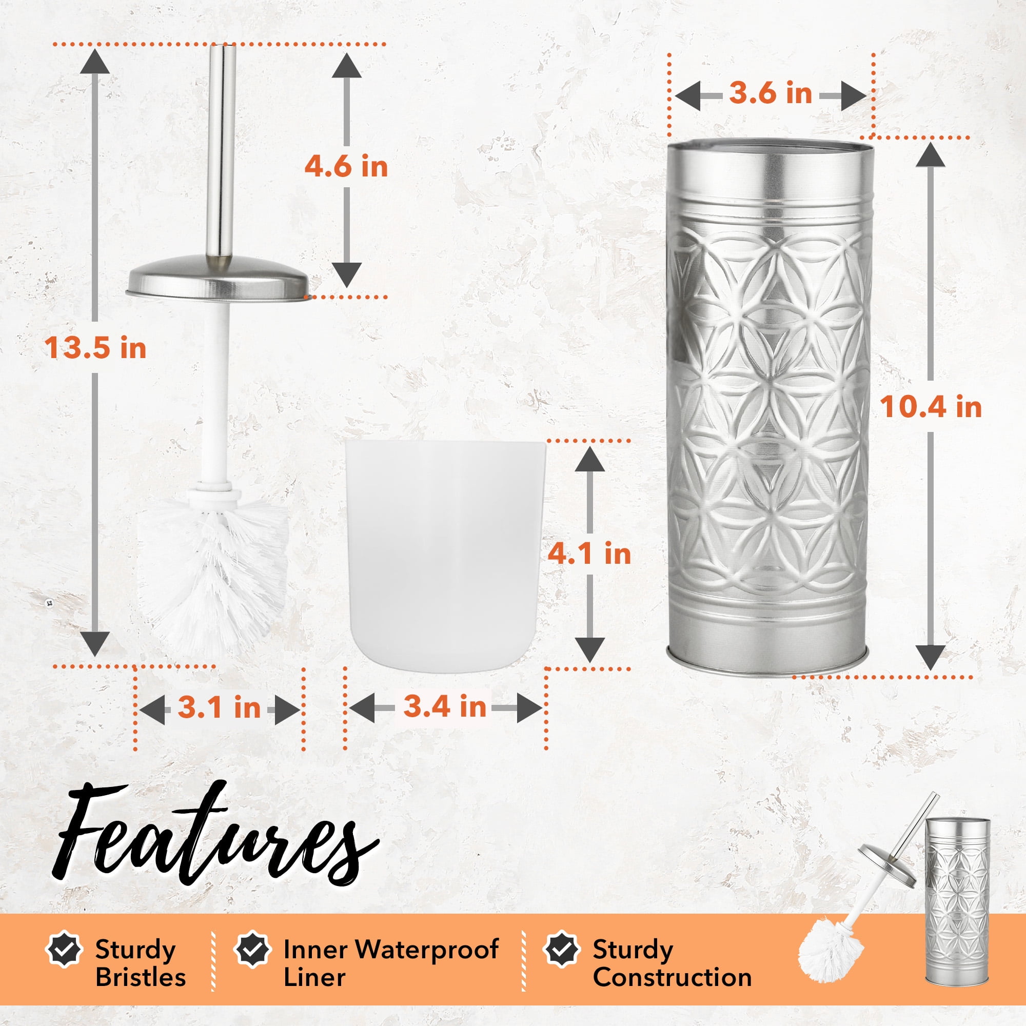 Autumn Alley Nickel Toilet Brush and Holder Set, Standing Toilet Brush Nickel for Modern Bathroom Decor, Toilet Bowl Cleaner Brush Bathroom Accessories