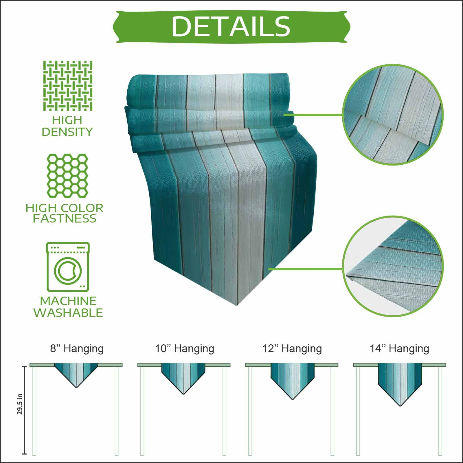 Aqua Ombre Table Runner Linen Burlap Table Runner 90 Inches Long Vintage Country Wooden Dresser Scarves for Kitchen Island Coffee Dining Room Party Wedding Banquet Holiday Decoration 13"x90"