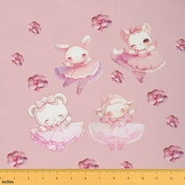 Manfei Cute Cartoon Animal Fabric by the Yard (1 Yard), Chic Pink Floral Flower Decorative Fabric by the Yard, Bear Sheep Rabbit Cat Sewing & Crafting Fabric