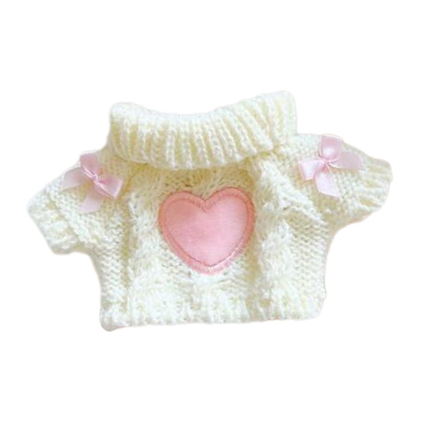 Suéter de cuello redondo para muñeco de peluche, crea tus muñecos, accesorios para fotos, moda imaginativa Lazo de corazón blanco