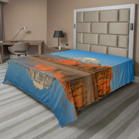 Ambesonne Autumn Flat Sheet, Grand Teton Park Aspen Tree, Full Size, Multicolor