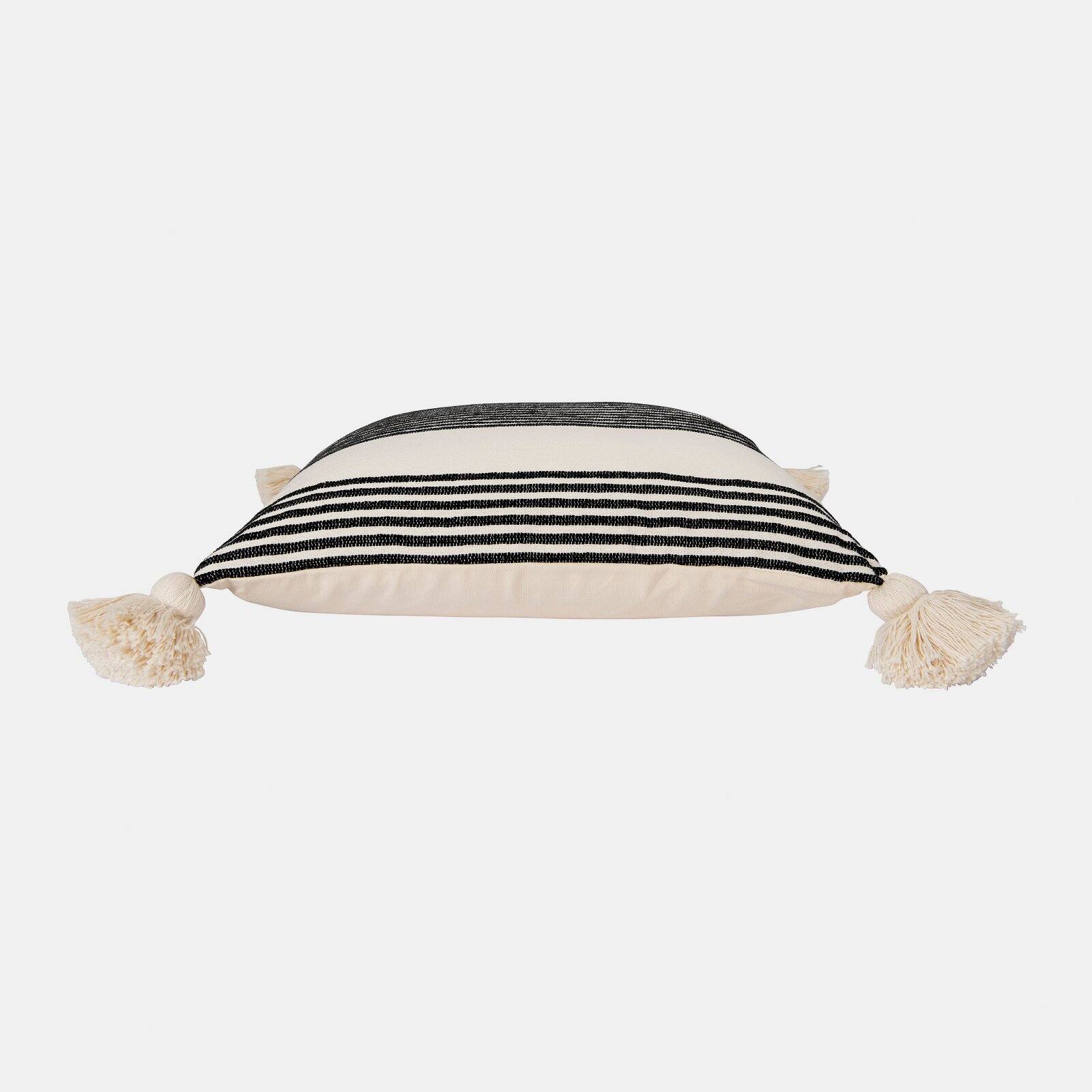 Desert Fields Cream Cotton & Chenille Pillow with Mustard Stripes & Tassels