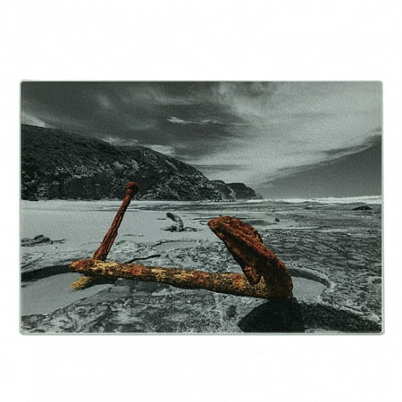 

Shipwreck Cutting Board Weathered Photo of Aged and Decayed Flaking Anchor on the Beach by the Hills Marine Decorative Tempered Glass Cutting and Serving Board Small Size Orange by Ambesonne