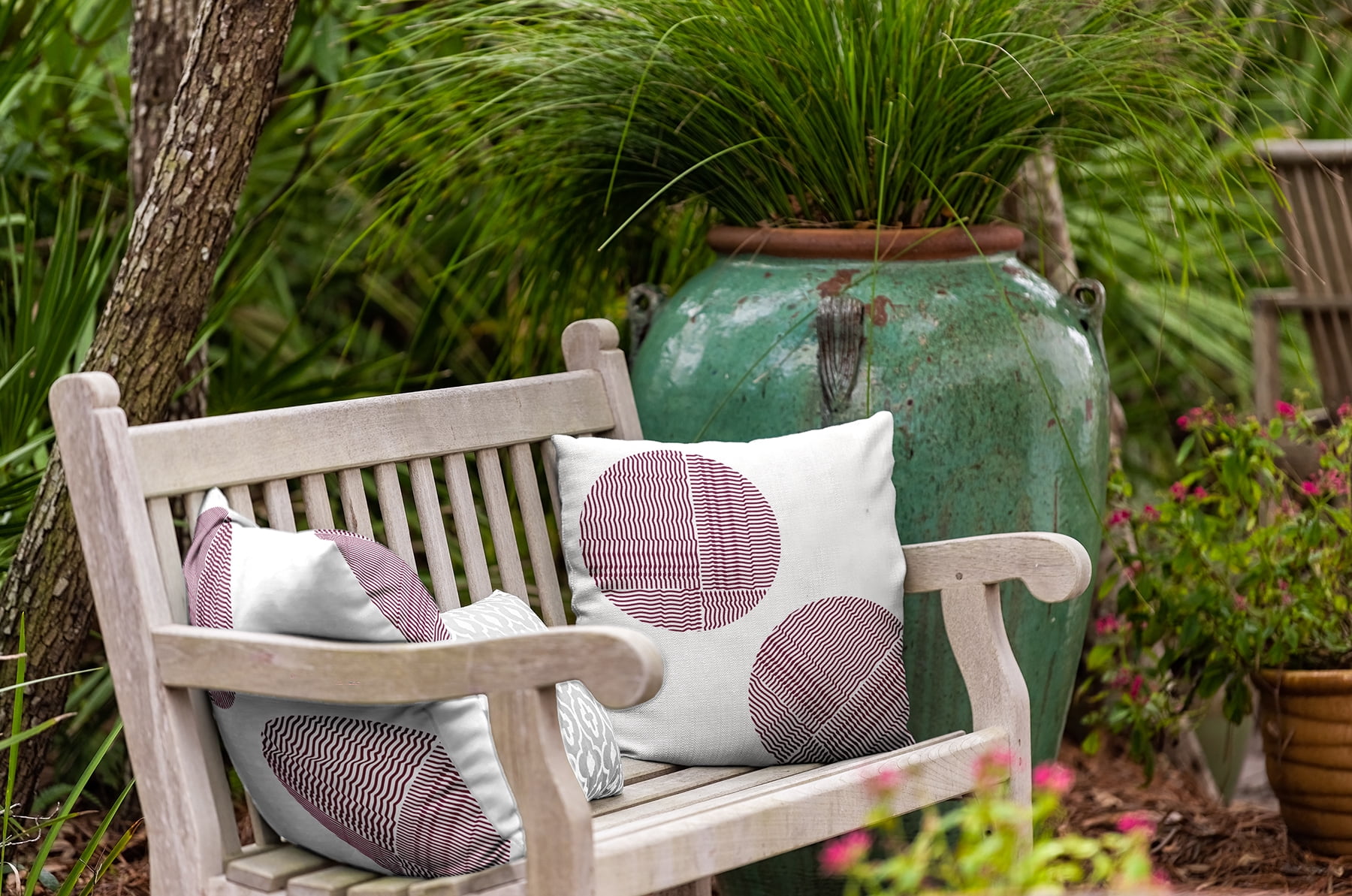 18" x 18" Simply Daisy Circles Indoor/Outdoor Pillow, Maroon Red Qty 1