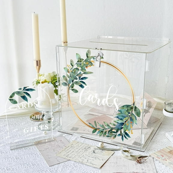 Large Wedding Card Box with lock, 12x12x12 Inch Acrylic Card Boxes for Reception, Wedding Envelope Money Gift Storage Card Box for Party Graduation Baby Shower Decor