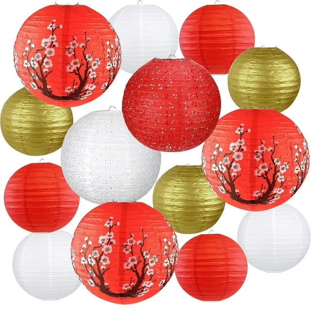 12Pcs Round Paper Lanterns Assorted Sizes (6" 8" 10" ) for Home Decor, Restaurant, Church, Wedding, Birthday Party Decorations, Hanging Paper Lantern Lamps