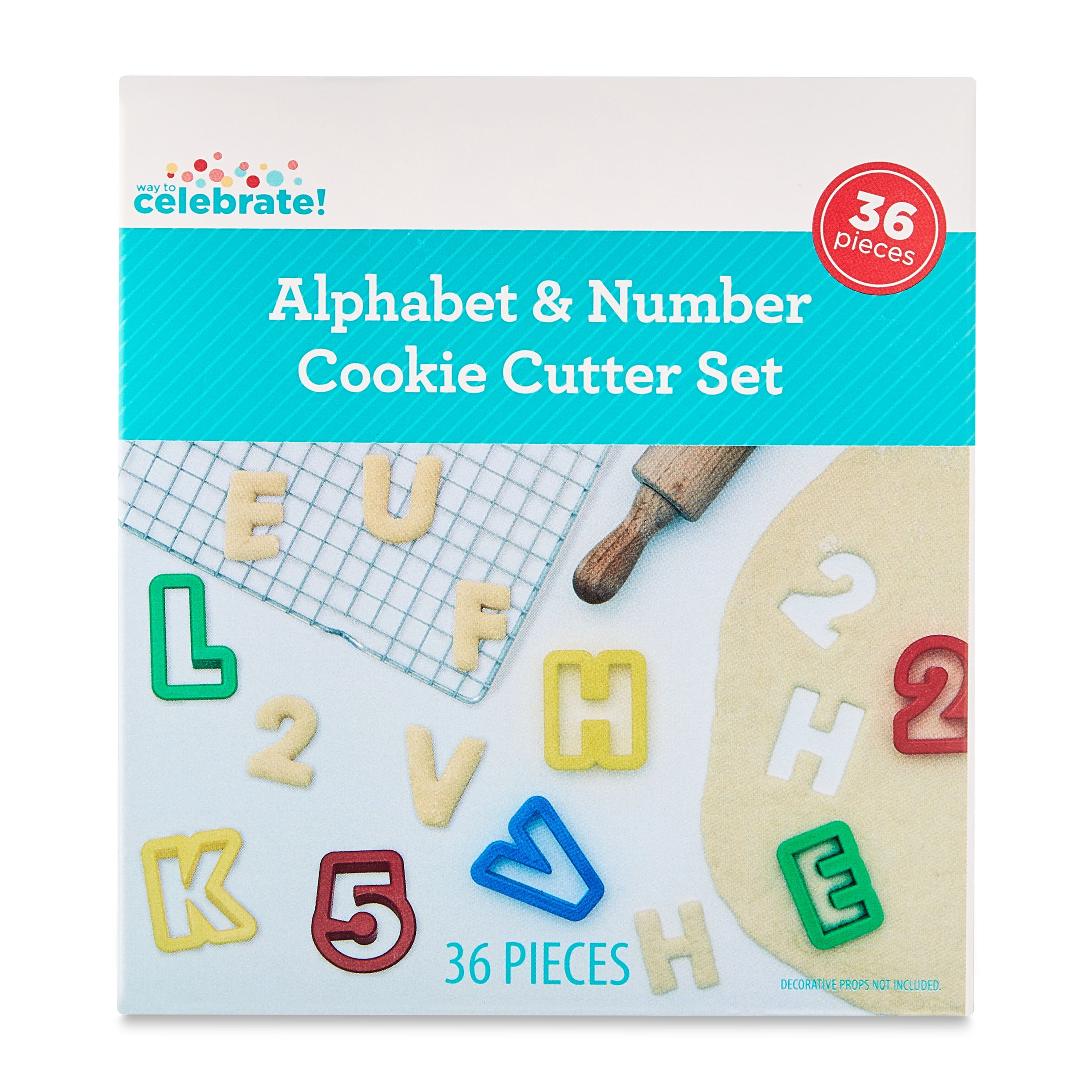 36 Count, Multicolor, Alphabet and Numbers Shape, Plastic Cookie Cutter Set, by Way To Celebrate