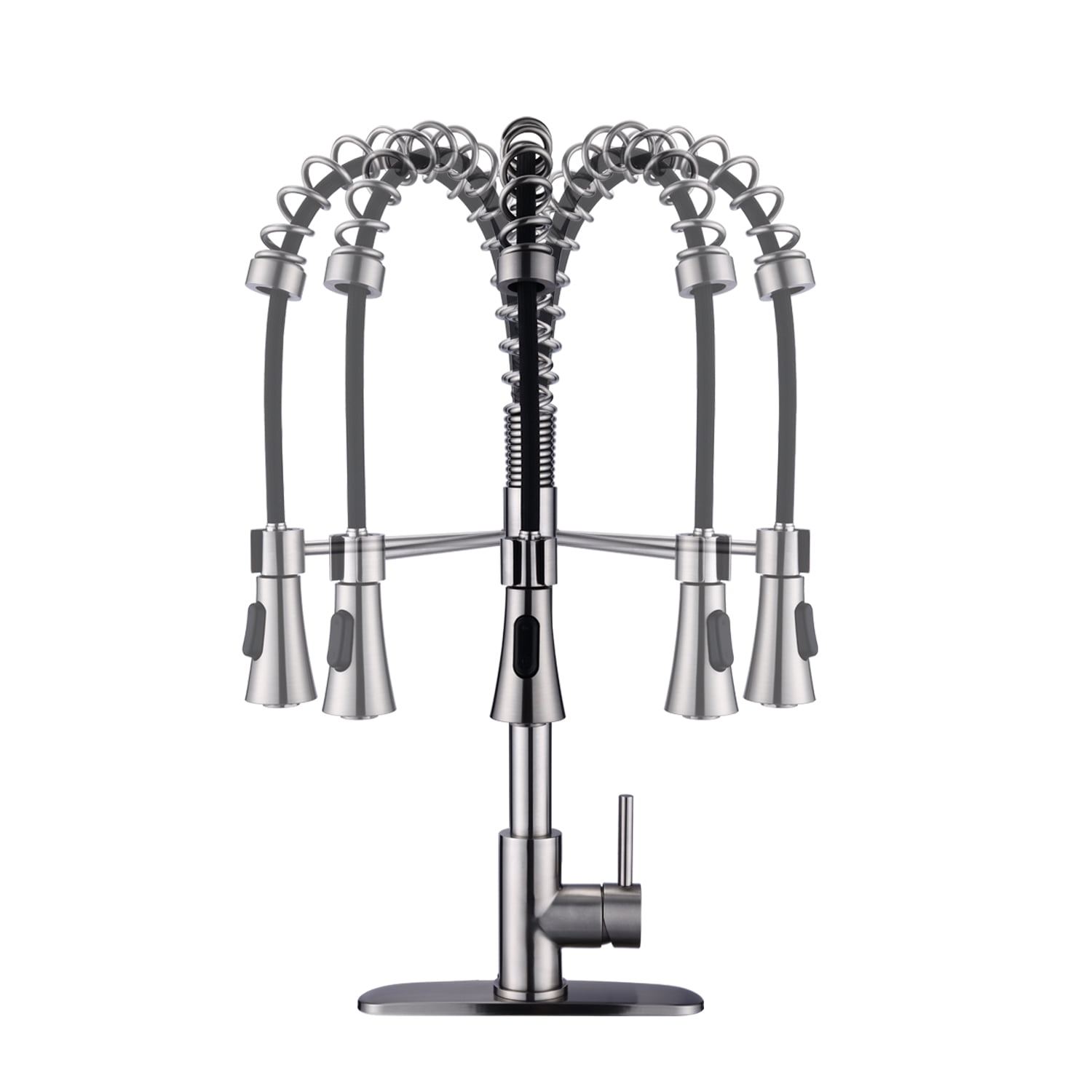 Izzovium Commercial Modern Single Handle Spring High Arc Kitchen Faucet, 23.62" Height, 8" Spout Reach, 1.8GPM Flow Rate, Brushed Nickel Finish, Stainless Steel Construction