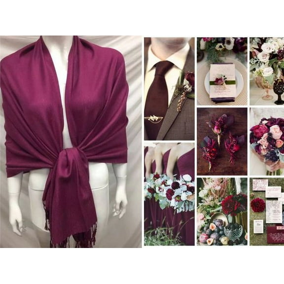 Pashmina Scarf Shawl, Bridesmaid Shawl, Bridal Wrap, Wedding Shawl (Plum)