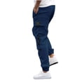 thumbnail image 1 of RXIRUCGD Men's Solid Color Pocket Work Pants Casual Leggings, Blue, Size: S, 1 of 4
