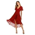 thumbnail image 4 of SWSMCLT Women's Summer Club Dresses Sexy Dress V Neck Sundress Short Sleeve High Waist Ruffle Fall Fitted Burgundy Large, 4 of 4