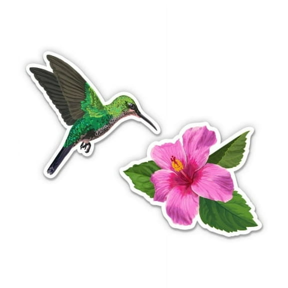 Hummingbird and Hibiscus - 3" each Vinyl Stickers - For Car Laptop I-Pad Phone Helmet Hard Hat - Waterproof Decals