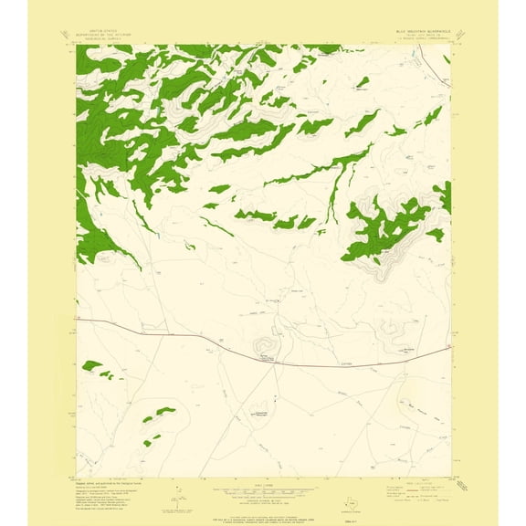 Topographical Map - Blue Mountain Texas Quad - USGS 1978 - 23 x 25.69 - Vintage Wall Art