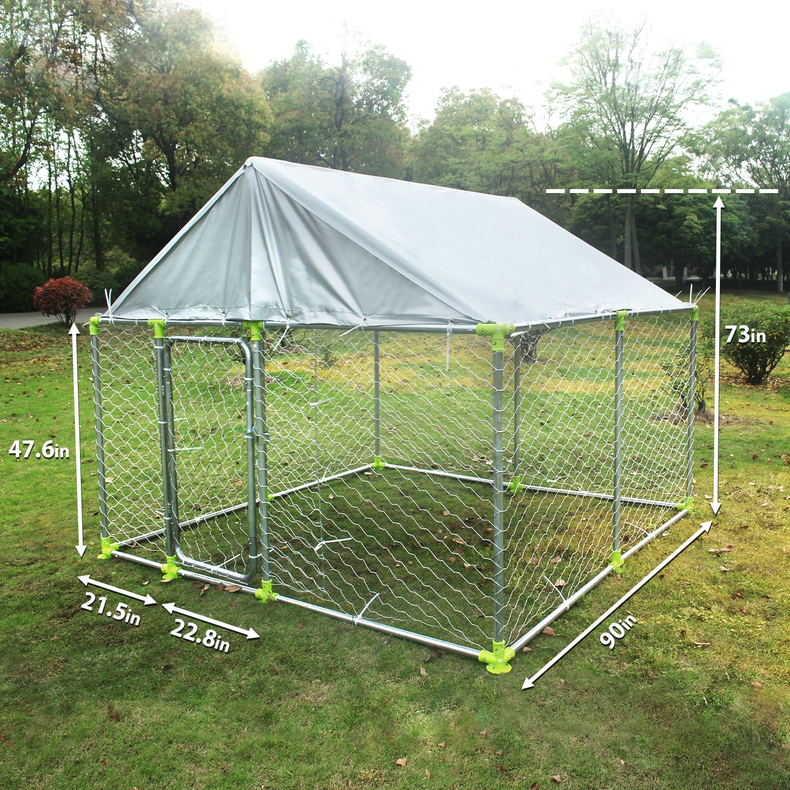 LOUAORIS 90"x 90" Outdoor Dog Enclosure Heavy Duty Dog Kennel House Mesh Dog Big Cage Pet Kennel Steel Fence with Secure Lock