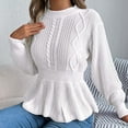 thumbnail image 2 of UJNDER Stylish Pullover Sweater for Women with Waist Ruffled Long Sleeve Comfortable Fit Everyday White S, 2 of 3