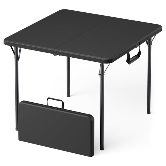 36" Square Folding Table with Handle, 400lbs Weight Capacity Foldable Table with HDPE Tabletop & Heavy-Duty Steel Legs, Large Portable Picnic Table for Indoor Outdoor, Black