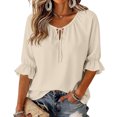 thumbnail image 2 of Womens Round Neck Half Sleeve Tops Keyhole Ruffled Cuff Retro Shirts Casual Soft Loose Fit Blouses 2XL, 2 of 7