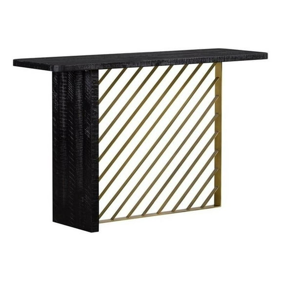 Maklaine Modern Acacia Wood/Metal Console Table in Black/Antique Brass