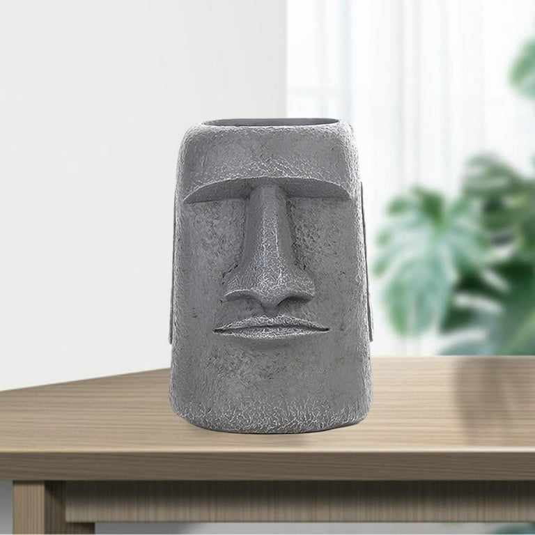Easter Island Statue Ahu Ancient Monolith Decoration Accents Moai Head  Sculpture for Bedroom Living room and home Office Desktop Ornaments - Black  H 