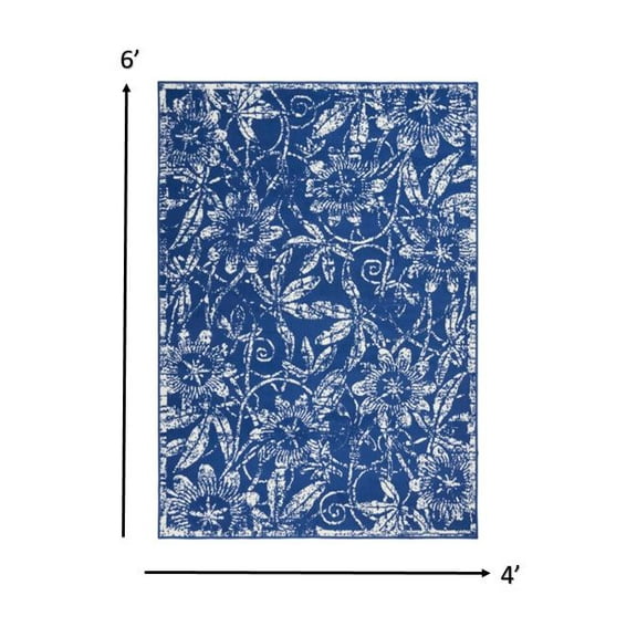 4’ x 6’ Navy and Ivory Floral Vines Area Rug