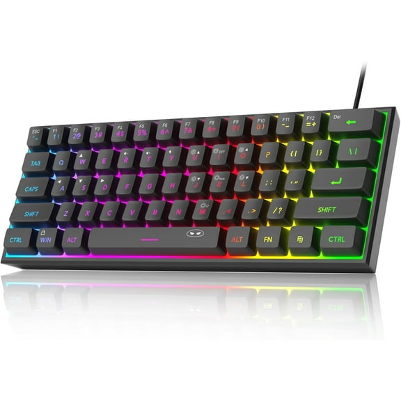 Mini 60% Gaming Keyboard, RGB Backlit 61 Key Ultra-Compact TS91 Ergonomic Waterproof Mechanical Feeling Office Computer Keyboards for PC, MAC, PS4, Xbox ONE Gamer(Black)