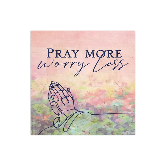 Pray More Worry Less Pink Pastels Hands 12 x 12 Wood Wall Sign Plaque