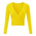 thumbnail image 3 of cfhntfmh Going out Tops for Women Soft Cross V Neck Long Sleeve Crop Shirts Lightweight Plain Basic Undershirts, 3 of 3