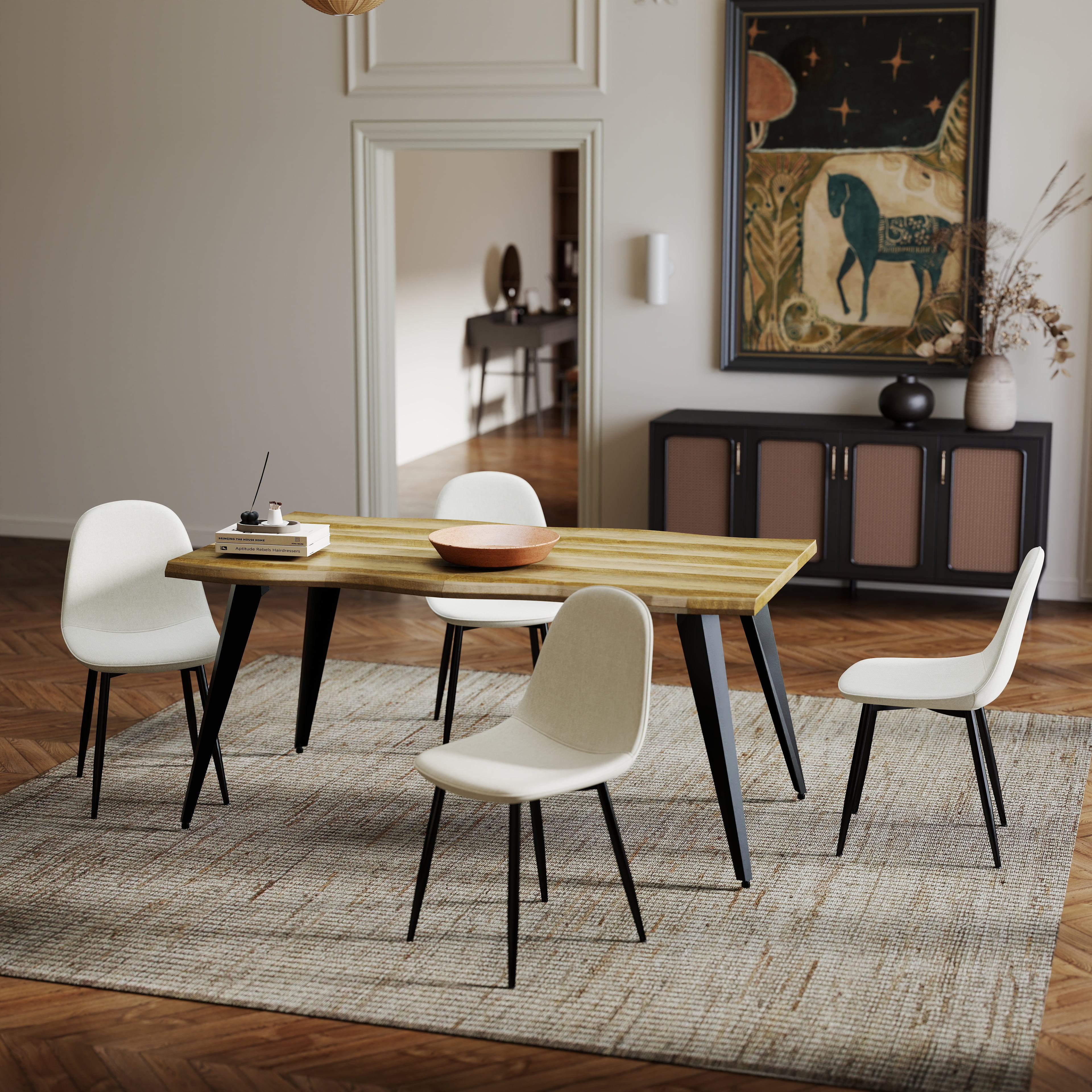 Homy Casa Set of 4 Side Chairs, for Reception Dining Room with Beige Fabric Upholstery