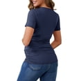 thumbnail image 3 of INSPIRE CHIC Women's Summer Nursing Blouse V Neck Short Sleeve Breastfeeding Pregnancy Tops Ruched T-Shirts M Navy, 3 of 6