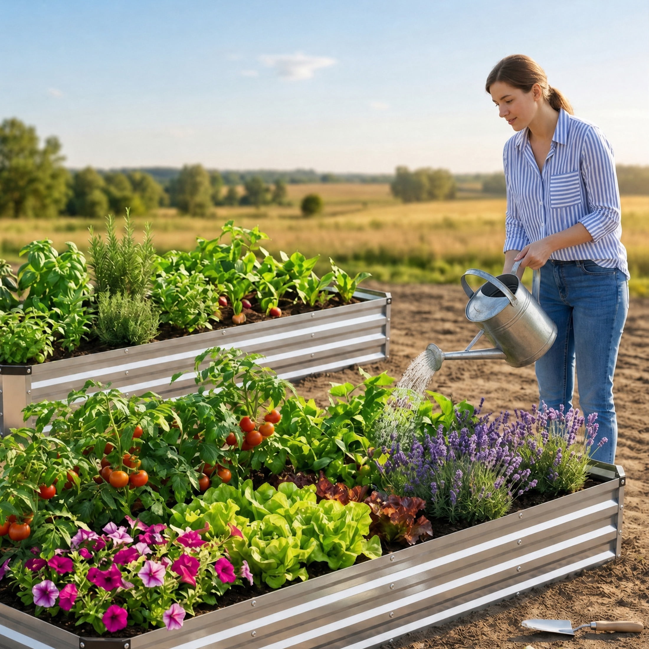 CONCETTA Galvanized Raised Garden Bed, Easy Assembly Outdoor Metal Planter Box, Rust-Resistant Steel Garden Bed for Vegetables, Flowers, Herbs