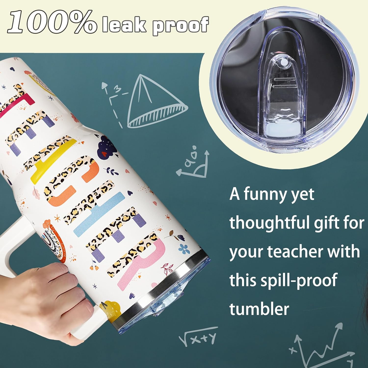 Teacher 40 oz Tumbler Appreciation Gifts for Women with Handle Insulated Stainless Steel Thank You Teacher Travel Coffee Mug with Lid and Straw Gifts