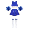 thumbnail image 4 of Alvivi Kids Girls Cheerleading Uniform Cheer Dance Costume Crop Top Pleated Skirt with Pom Pom Stock B Blue 16, 4 of 5