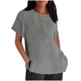 thumbnail image 2 of Frostluinai Cotton Linen Tshirts for Women Notch V Neck Casual Dressy Tops Short Sleeve Solid Color Tee Shirts Comzy Blouses Summer Shirts, 2 of 5